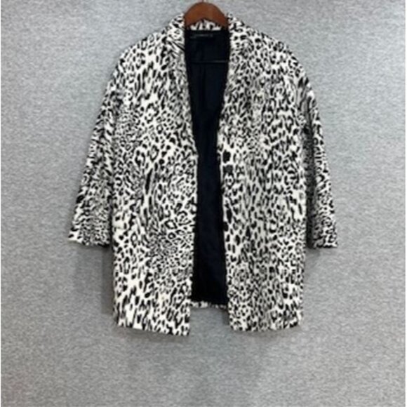 ZARA Womens Coat Jacket Small Leopard Print Black/White Single Buttoned Preppy - Picture 3 of 16